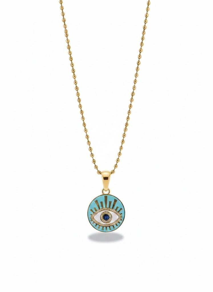 Mineli Nazar Boncuklu 14 Ayar Altın Kolye