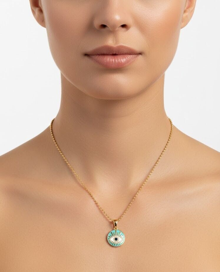 Mineli Nazar Boncuklu 14 Ayar Altın Kolye