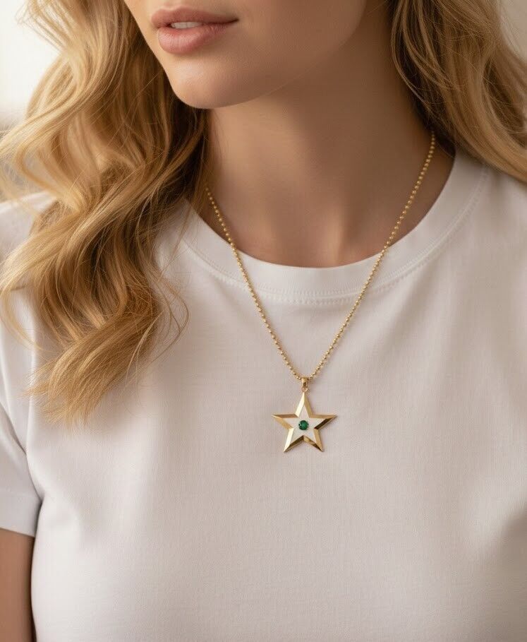 Mineli Yıldızlı 14 Ayar Altın Kolye