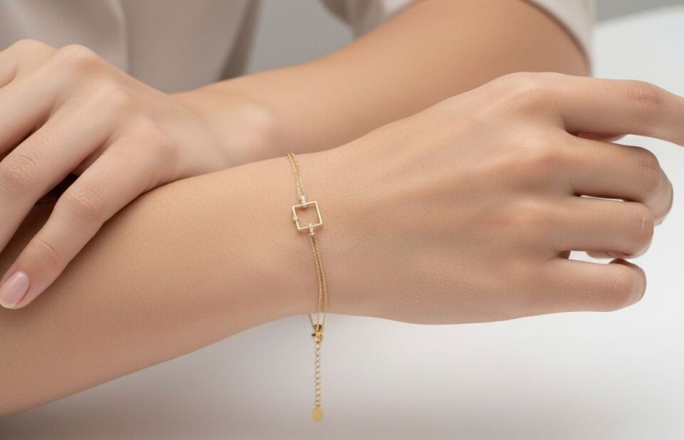 Kare Taş Detay 14 Ayar Bileklik