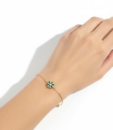 Yeşil Taşlı 14 Ayar Altın Bileklik