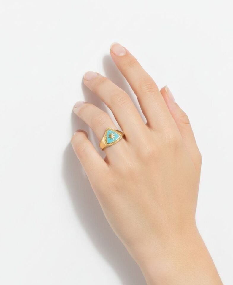 Mavi Mineli 14 Ayar Altın Yüzük