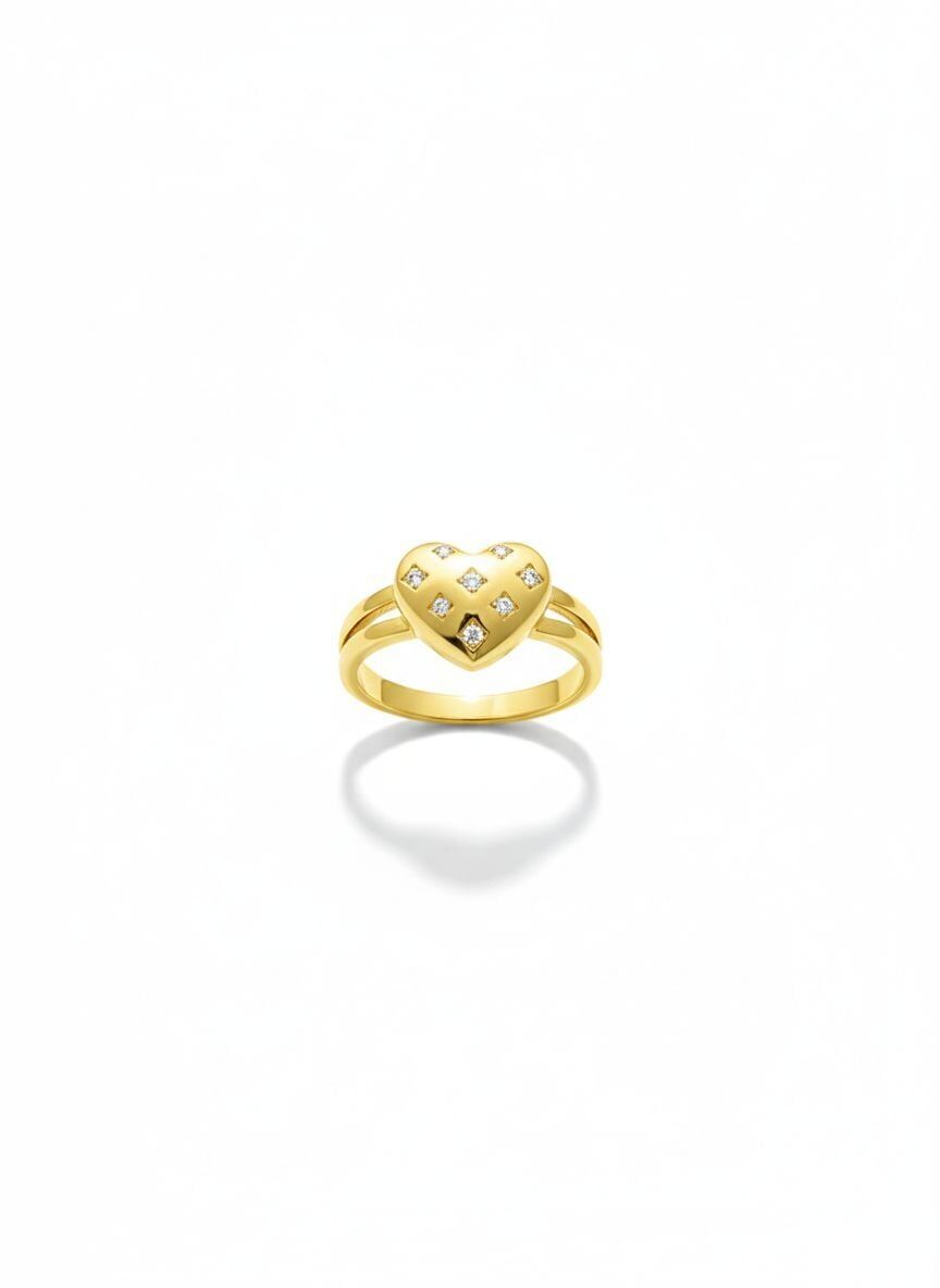 Taşlı Kalp 14 Ayar Yüzük