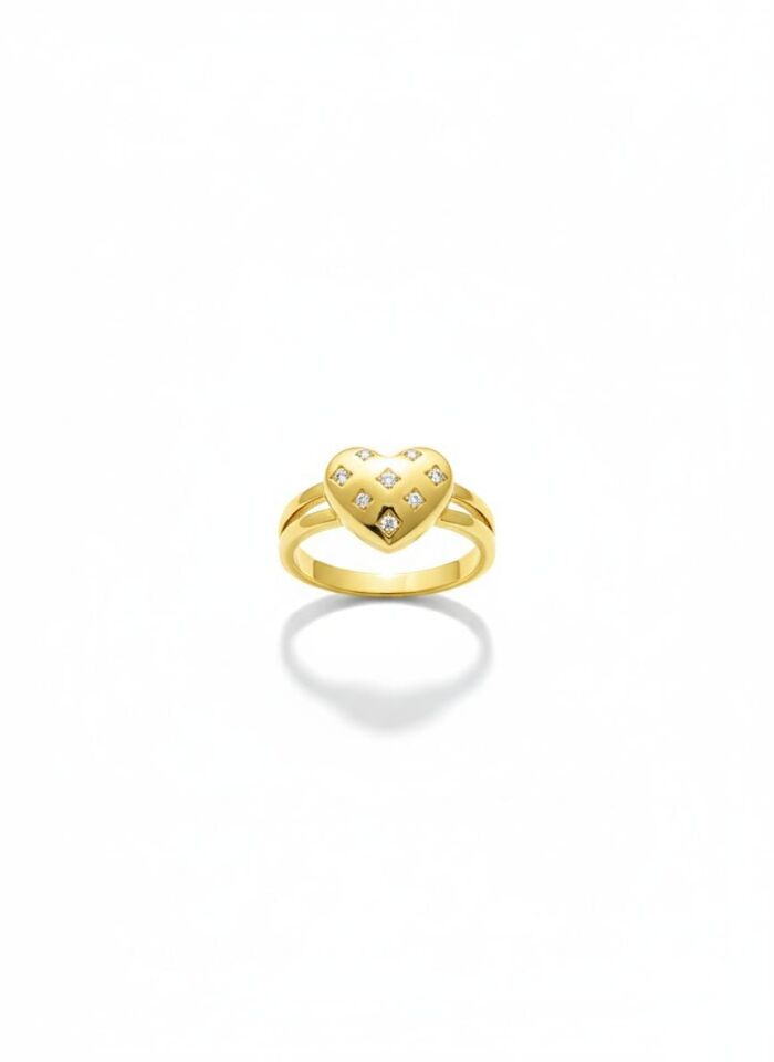 Taşlı Kalp 14 Ayar Yüzük