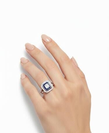 Safir Taşlı Baget Pırlanta Yüzük