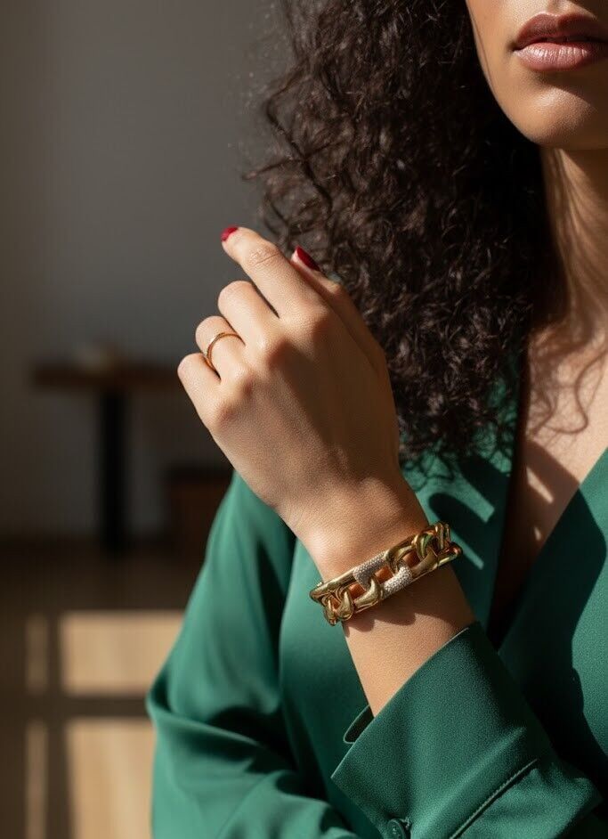 Gurmet Taşlı Kelepçe 14 Ayar Altın Bilezik