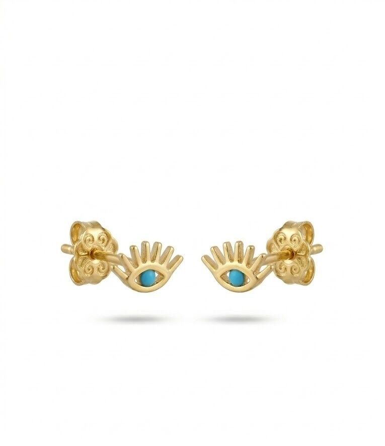 Mavi Mine 14 Ayar Altın Küpe