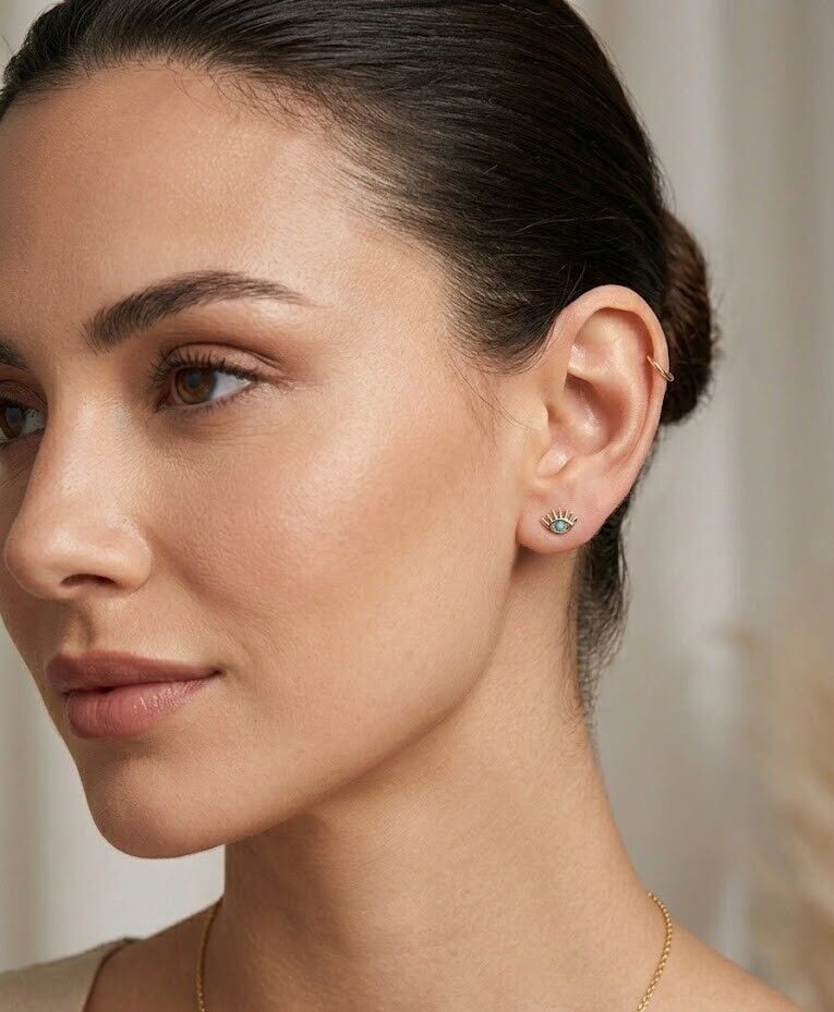 Mavi Mine 14 Ayar Altın Küpe