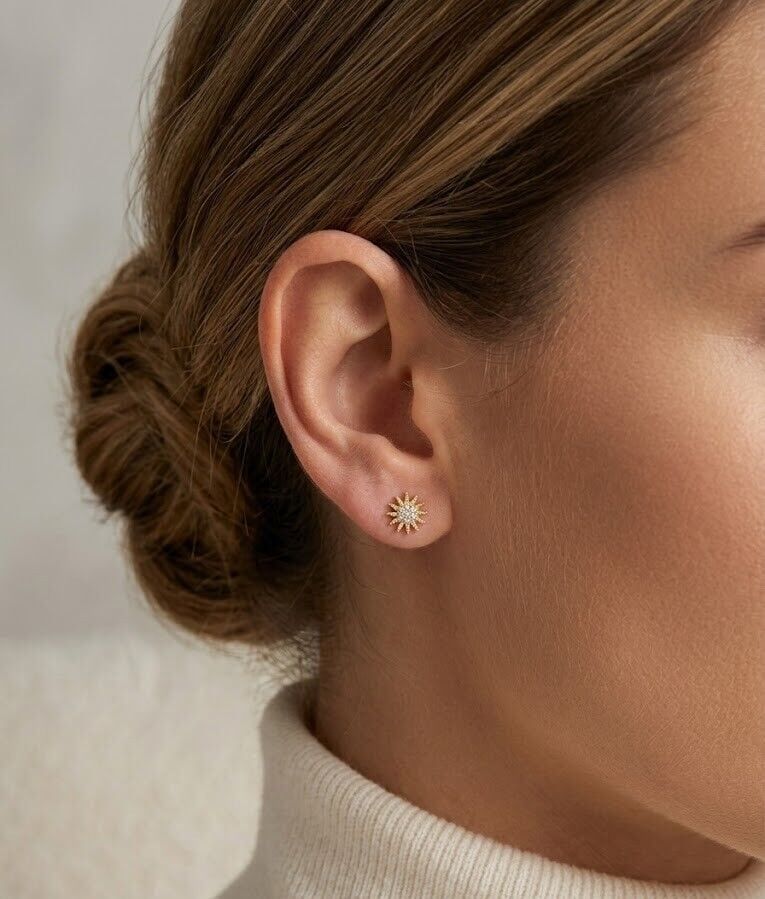 Güneş 14 Ayar Altın Küpe