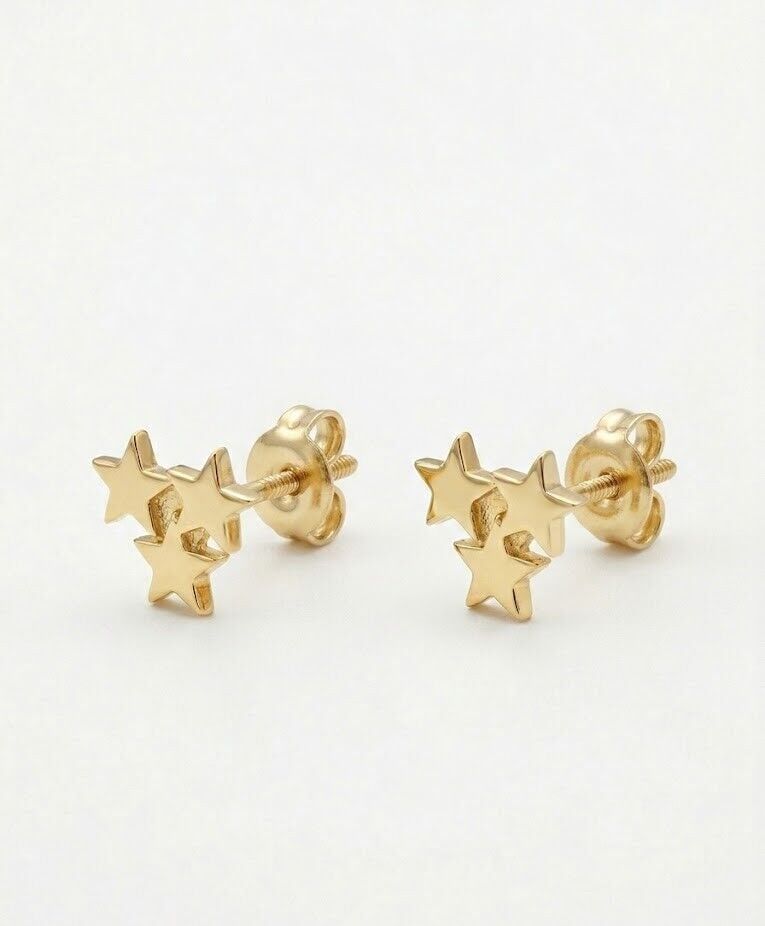 Üç Yıldız 14 Ayar Altın Küpe