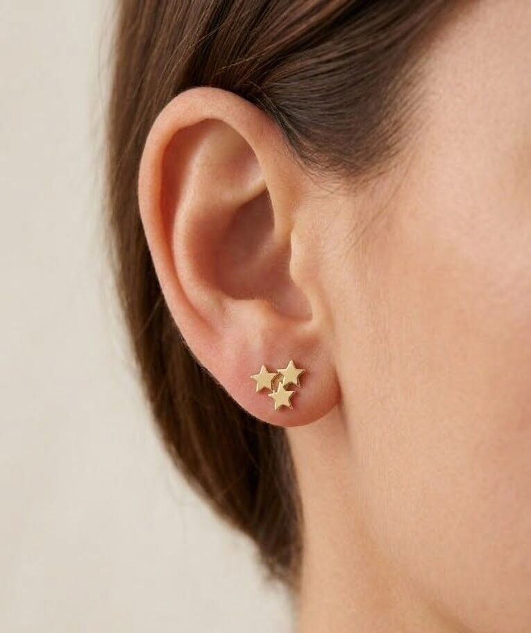 Üç Yıldız 14 Ayar Altın Küpe