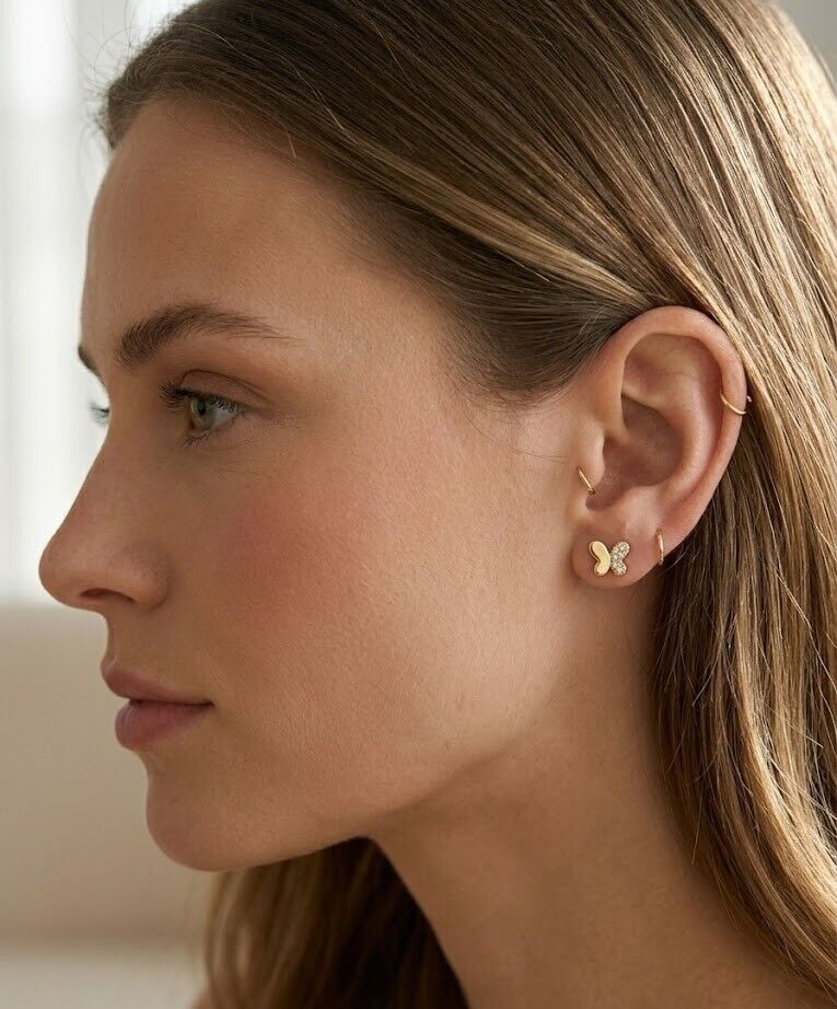 Kelebek 14 Ayar Altın Küpe