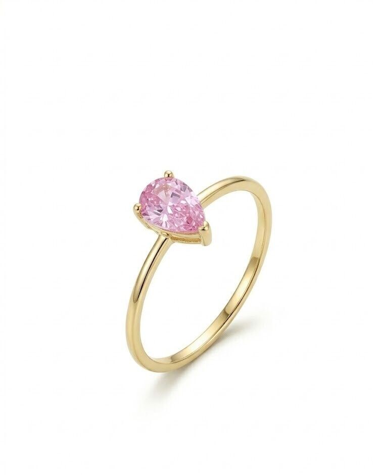 Pembe Taşlı 14 Ayar Altın Yüzük