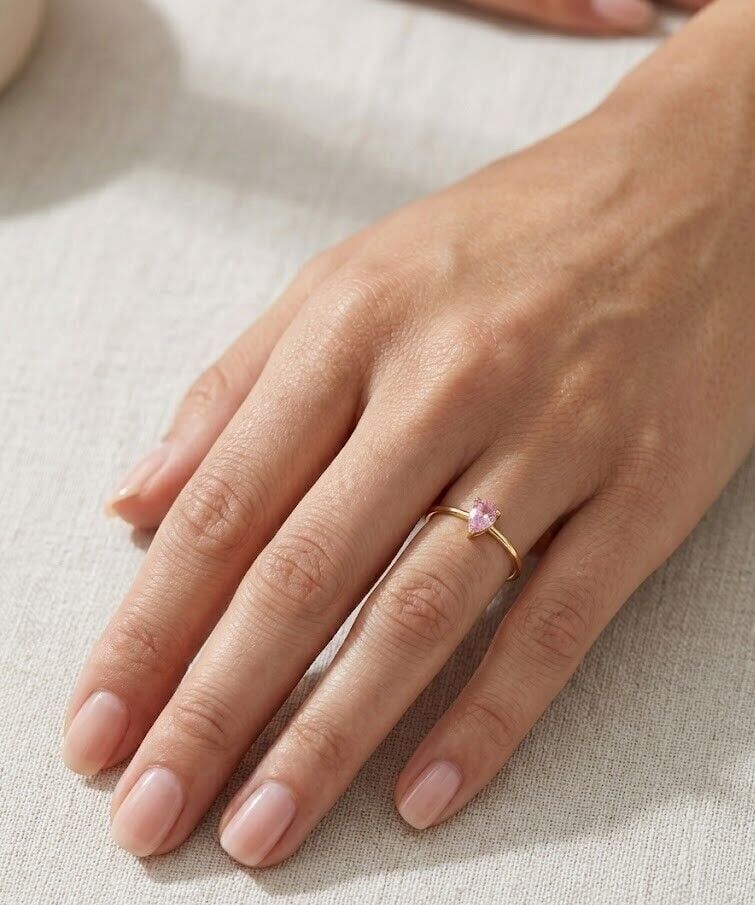 Pembe Taşlı 14 Ayar Altın Yüzük