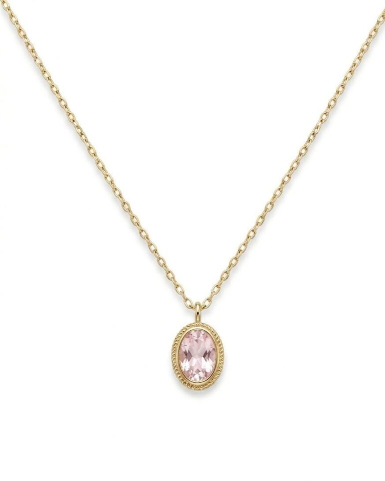 Pembe Taşlı 14 Ayar Altın Kolye