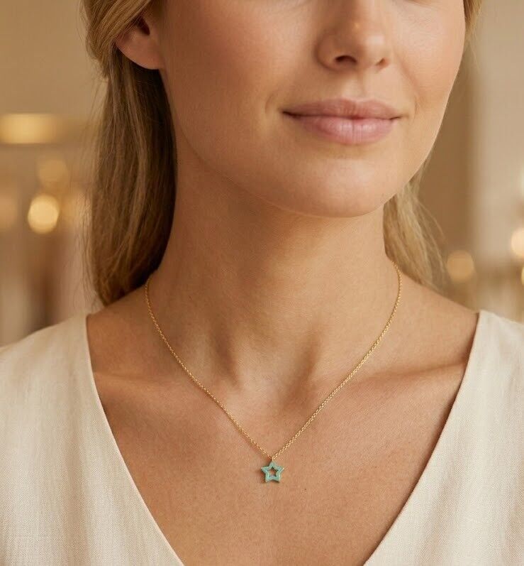 Mineli Yıldız 14 Ayar Altın Kolye