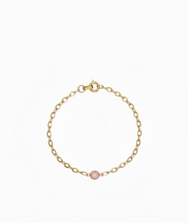 Pembe Taşlı 14 Ayar Altın Bileklik