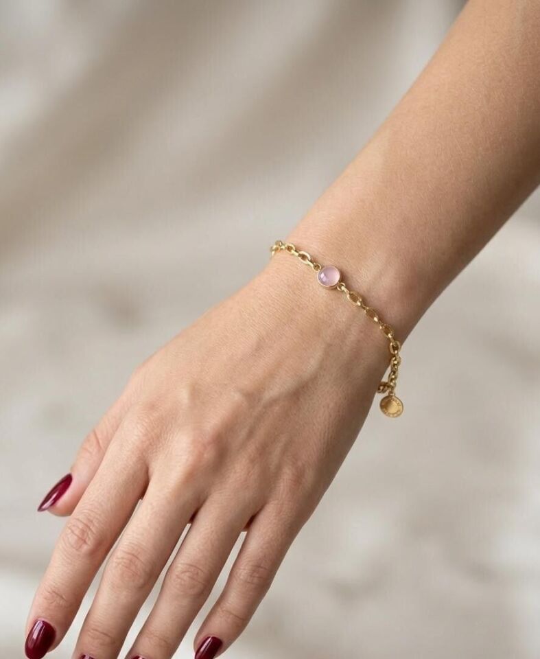 Pembe Taşlı 14 Ayar Altın Bileklik