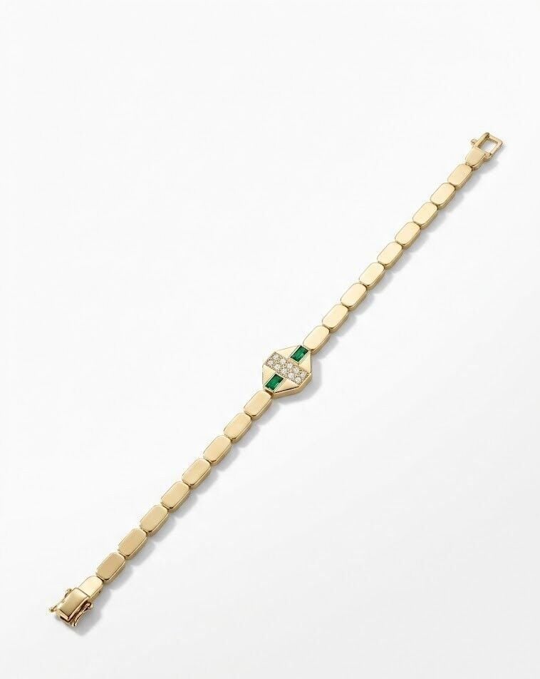 Prizma Yeşil 14 Ayar Altın Bileklik