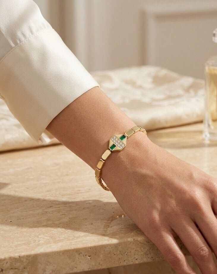 Prizma Yeşil 14 Ayar Altın Bileklik