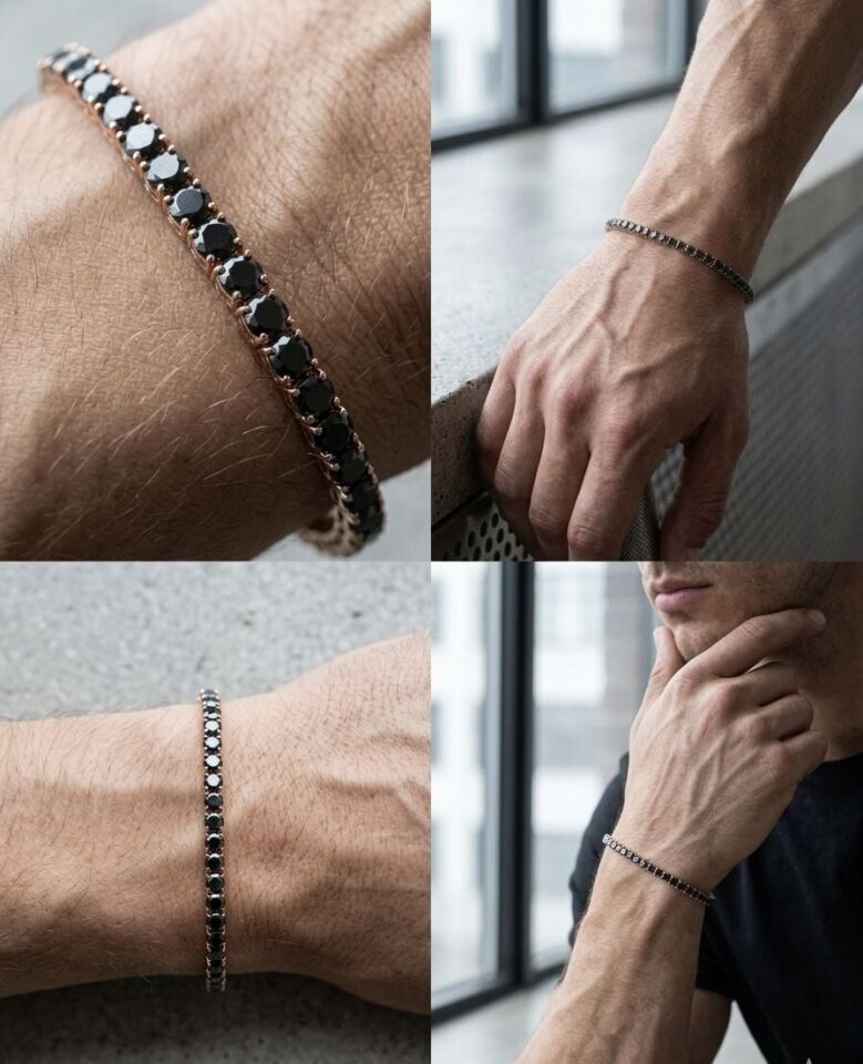 Siyah Taşlı Su yolu 14 Ayar Altın Bileklik