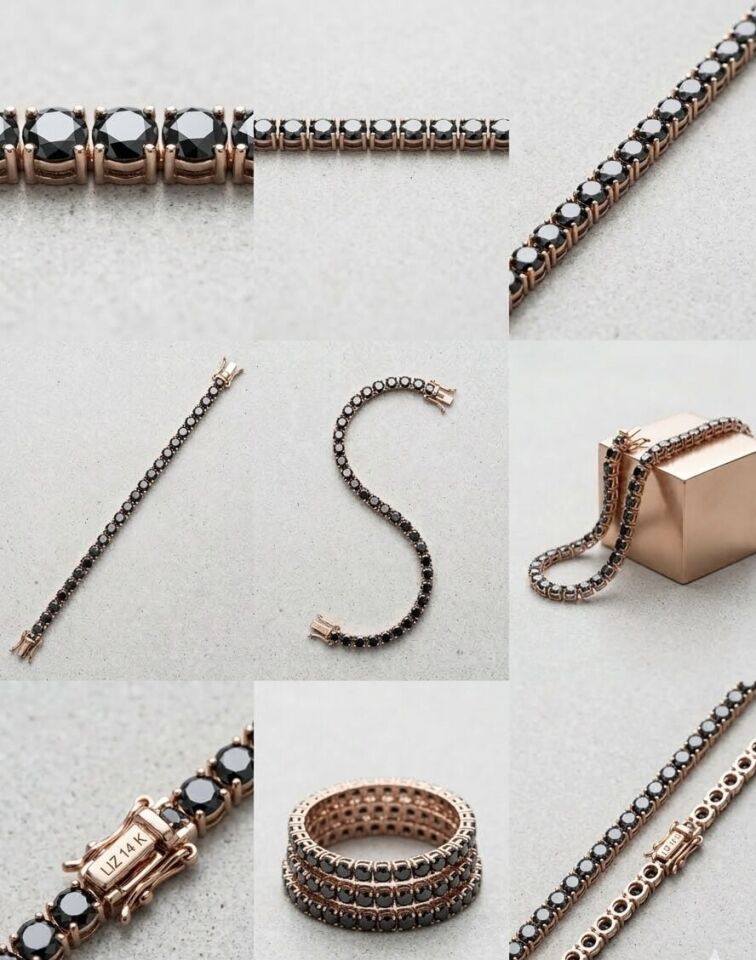 Siyah Taşlı Su yolu 14 Ayar Altın Bileklik