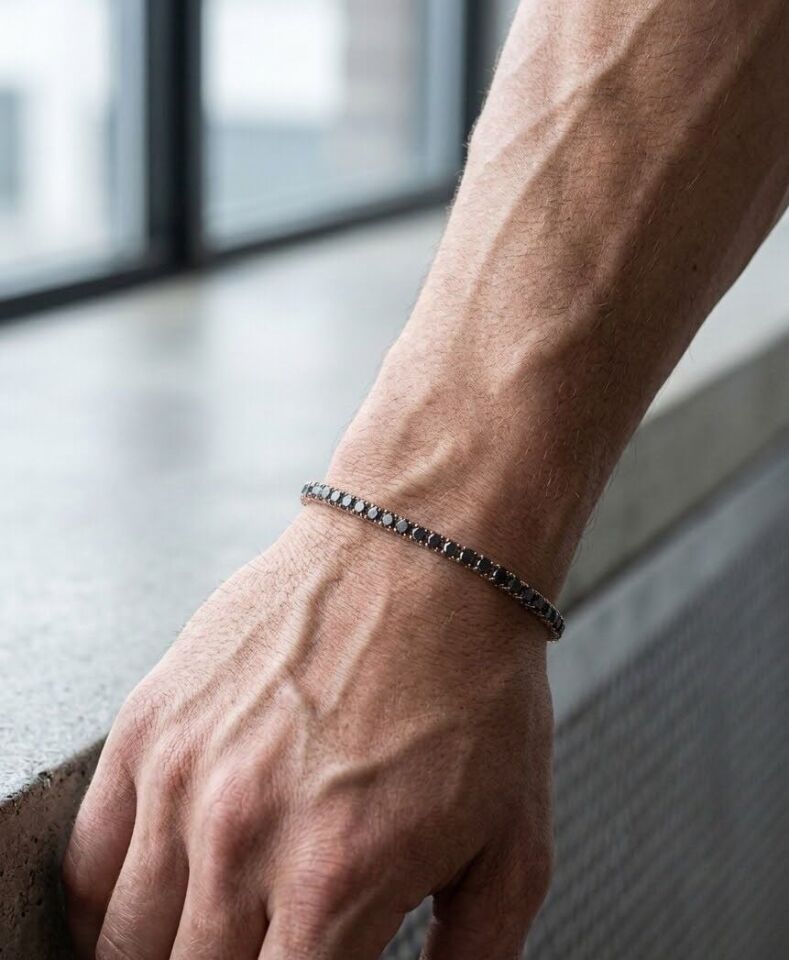 Siyah Taşlı Su yolu 14 Ayar Altın Bileklik