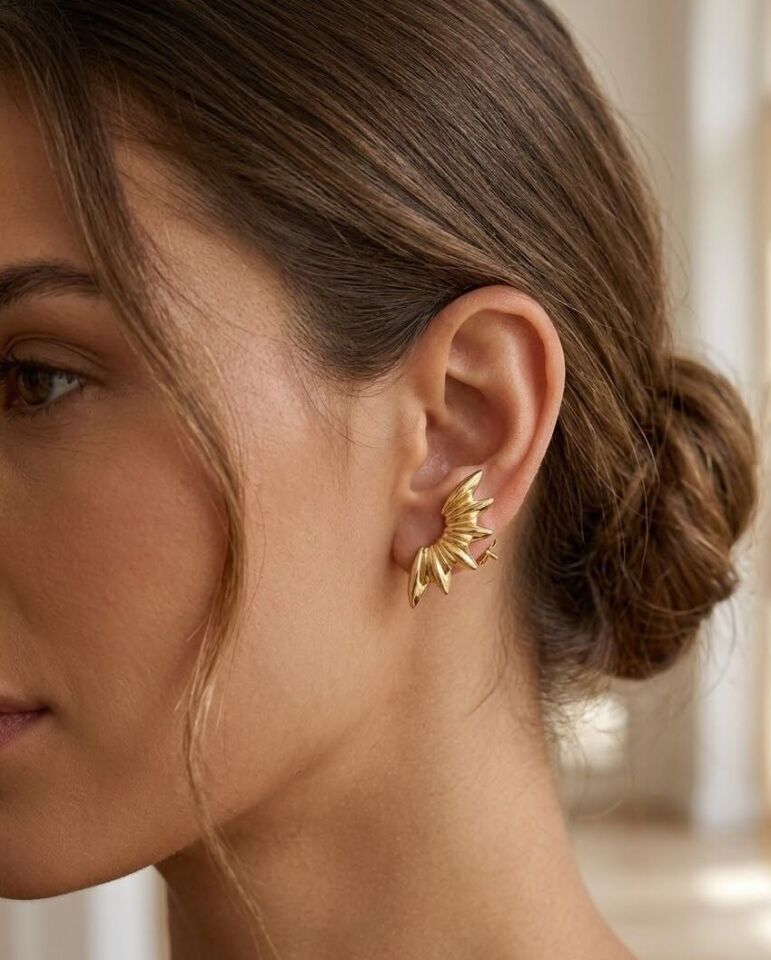 Güneş 14 Ayar Altın Küpe