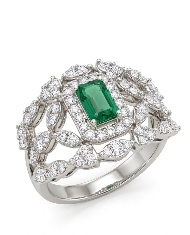 Zümrüt Taşlı Pırlanta Yüzük