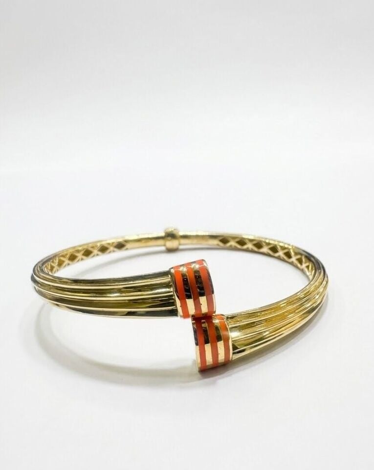 Turuncu Mineli 14 Ayar Altın Kelepçe