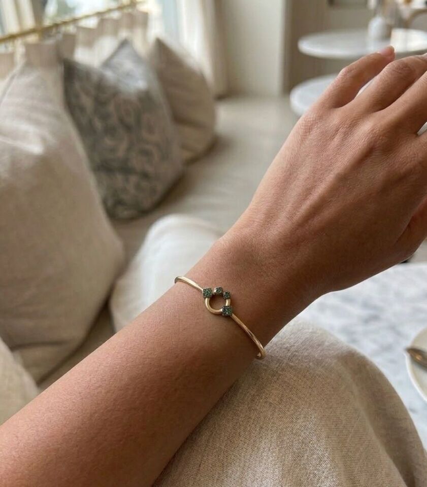 Yeşil Taş 14  Ayar Altın Kelepçe