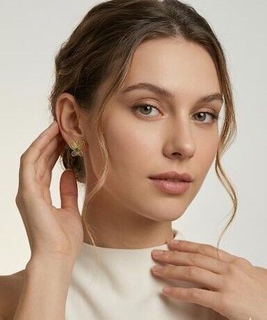 Kelebek Figürlü 14 Ayar Altın Küpe