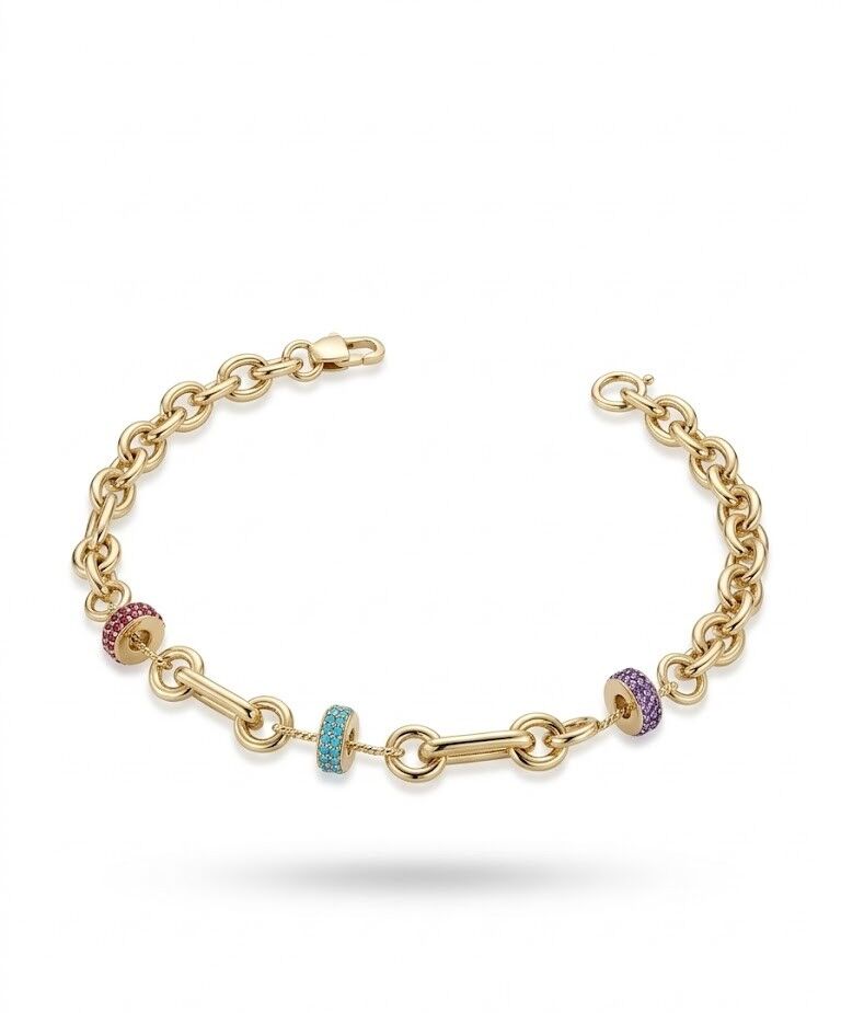 Renkli Taşlı 14 Ayar Altın Bileklilk