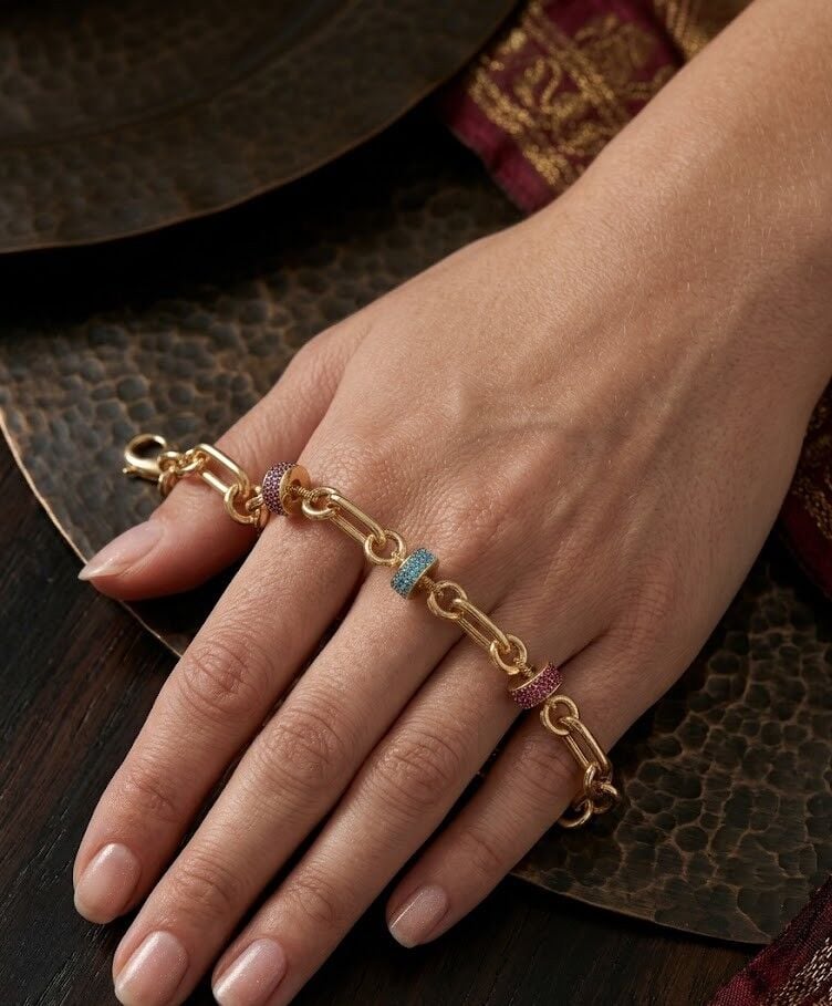 Renkli Taşlı 14 Ayar Altın Bileklilk