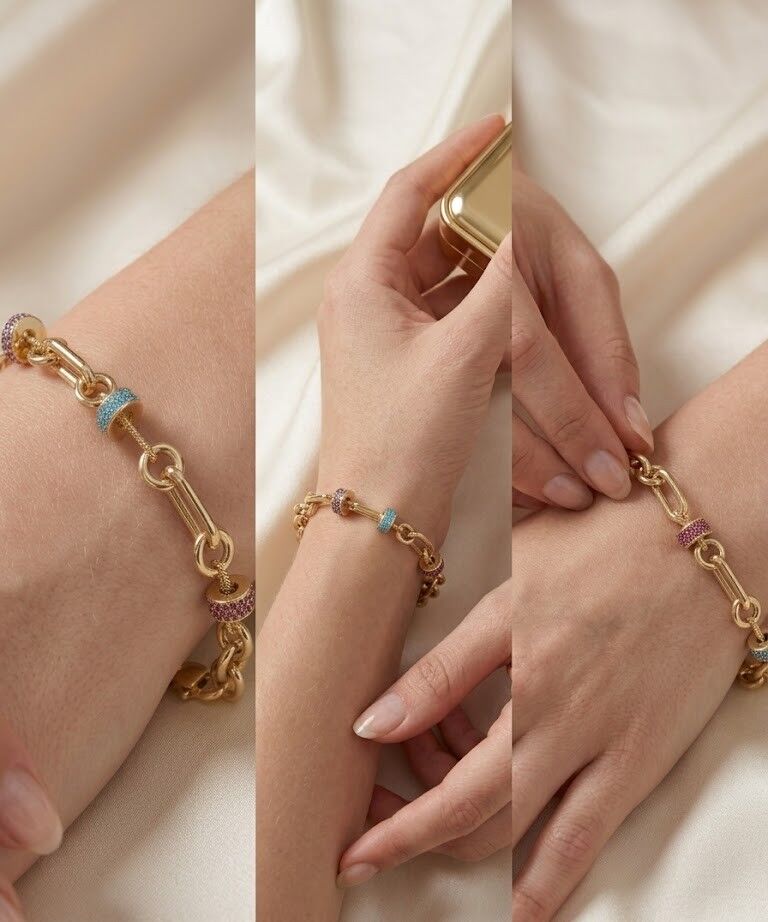 Renkli Taşlı 14 Ayar Altın Bileklilk